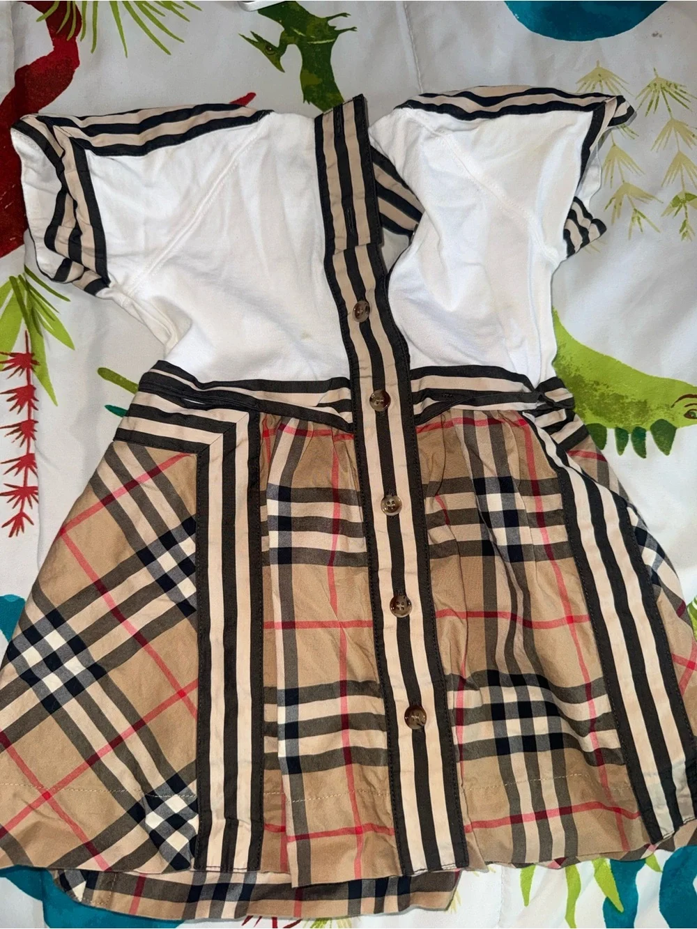 Burberry Girls White Top with Beige Vintage Check Skirt